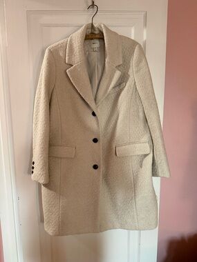 NWOT RW&CO. Cream Bouclé Pea Coat with Notch Collar